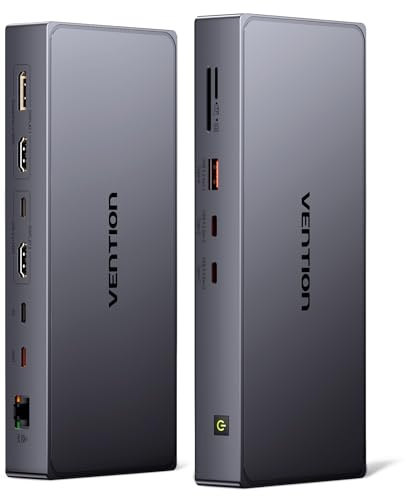 VENTION DisplayLink - Estación de acoplamiento para MacBook M1/M2/M3/M4, estación de acoplamiento USB C 11 en 1, monitor dual 4K a 60Hz, estación de acoplamiento para portátil con USB A/C de 10 Gbps,