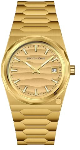 TACTO Specht & Söhne 222 Gold Herrenuhr 37mm Ultradünne Quarz Armbanduhr Saphir Leuchtende Edelstahl Uhr Wasserdicht, Farbe-1, Armband