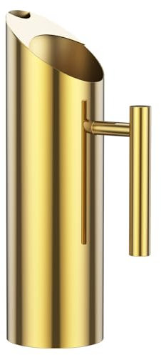 Jarra de agua con barrera de hielo, jarra de agua de acero inoxidable, diseño inclinado, mango alargado, jarra de agua inoxidable, jarra de agua para zumo, agua fría, vino, café, té (oro, 1,5 L)