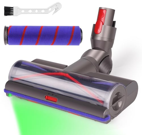 Laymi Cepillo aspiradora para Dyson V7 V8 V10 V11 V15 con luces LED para alfombras y suelos duros ruedas más lisas rodillo de cerdas turbo en forma de V y rodillo suave Fácil extracción e instalación