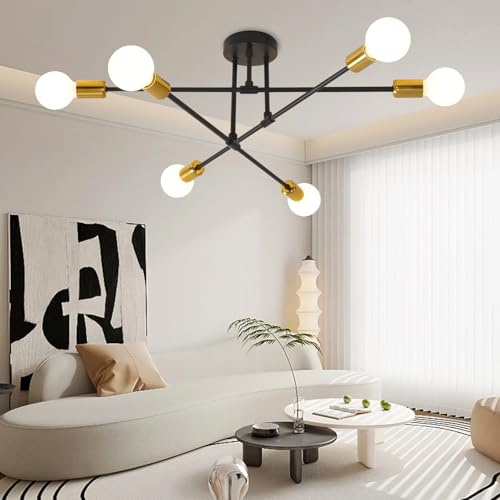 60 W 6 luci da soffitto – attacco E27 lampadario retrò Sputnik lampada da soffitto per camera da letto, soggiorno, cucina, lampadine non incluse