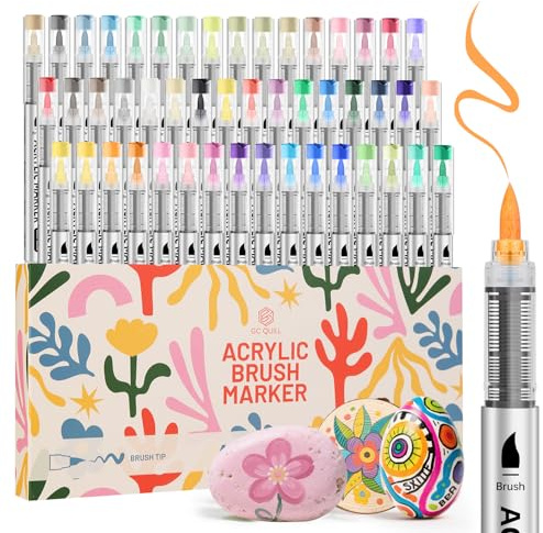 GC QUILL 48 Pennarelli Acrilici Punta Morbida – Pennarelli Acrilici Professionali per Sassi, Legno, Vetro, Tessuto – Colori Acrilici Pennarelli per Artisti, Scuola e Regali Creativi GC-AM48
