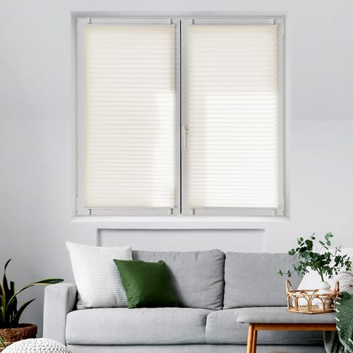 BLINDECOR Store plissé sans perçage 4LOCK 29 Beige - 90 x 140 cm - Plissé translucide pour fenêtres rabattables