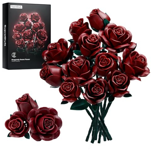 Millionspring Bouquet de Roses Bordeaux, Lot de 12 Roses artificielles Bordeaux, à Offrir pour Un Anniversaire, la Saint-Valentin, la fête des mères, Noël ou pour décorer la Maison.