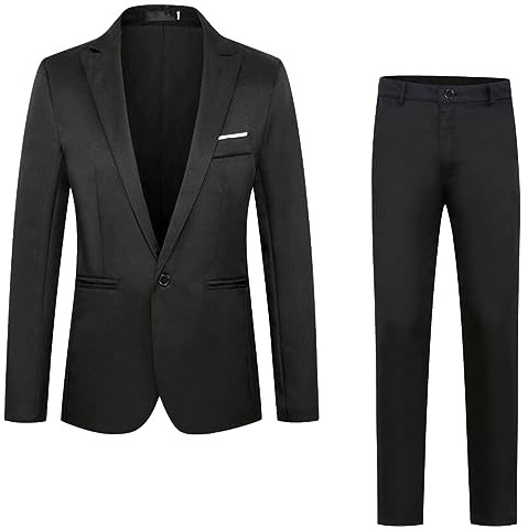 Gefomuofe Traje de hombre de 2 piezas, corte ajustado, traje de boda, traje de hombre, chaqueta moderna para negocios, 2 piezas, corte ajustado, 01 negro, 5XL