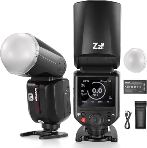 NEEWER Z2II-C Flash Speedlite TTL 2.4G Compatibile con Canon Camera, Wireless Compatibile con Godox, 76Ws HSS 1/8000s 3000mAh 600 Luci a Piena Potenza, 2 Lampade Pilota, Interruttore TTL/M, Diffusore