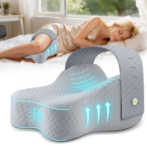 Knee Pillow for Side Sleepers Hip Pain Relief,Leg Pillow for Side Sleeping w/ Adjustable Strap,Sciatica Back Pain Relief,Pillow for Between Knees|leg While Sleeping,Knee Pillow Support Spine Alignment