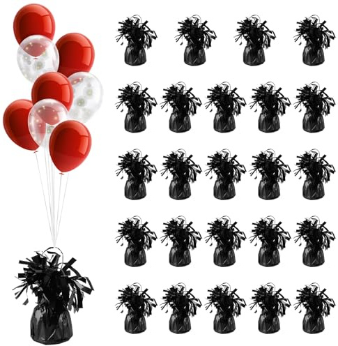 APACALI 24 pesi per palloncini a elio, per palloncini, coni a elio, 170 g, in lamina argentata, per decorazione da tavolo, colore nero