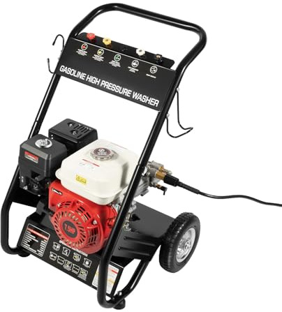 Candygou Limpiador De Alta Presión, Máquina De Limpieza Con Pistola Pulverizadora, 7,5 CV, Gasolina De Alta Presión, 4 Tiempos, 3400 Rpm, 2200 Psi, Negro/Rojo