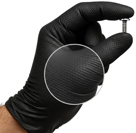 AFA Prime Guanti monouso in nitrile nero – Professionali fino a 10,4 g Tripla Resistenza | Doppio diamante anche con olio | Guanti da lavoro per officina, industria, pulizia e casa | XL |
