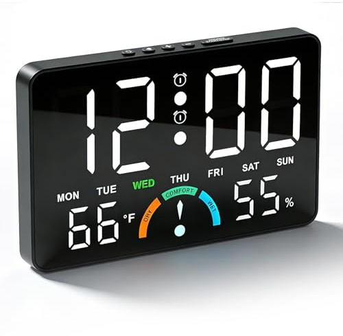 Réveil Numérique LED-Horloge Digitale de Chevet avec 2 Alarmes,Contrôle Sonore,Port de Charge USB,Température et Humidité-Réveil Matin Lumineux à Luminosité Réglable pour Chambre,Bureau,Voyage(Blanc)