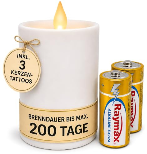 Grablichter LED mit Batterie I Grabkerzen bis zu 6 Monate Leuchtdauer | Wetterfeste Friedhofskerzen mit Flackereffekt I Stilvolle Gedenkkerze für draußen inkl. 3 Sticker zur Gestaltung I Drytogo