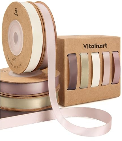 Vitalizart Cintas de Satén de Tela Nude & Rosa para Manualidades | Double Sided Ribbons 5 Rolls x 10Yd Pink & Nude for Gift Wrapping, Bows Making, Bridal Bouquet, Party Decorations