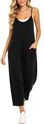 Aomig Hängselbyxor för kvinnor, ledig sommaroverall för kvinnor, ärmlös v-ringad overall, lösa jumpsuits och justerbara spagettiband med fickor, chica flytande arbetsoveraller