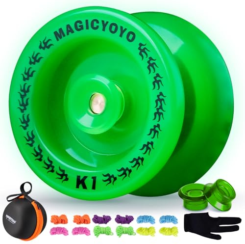 YOSTAR Yoyo K1 Glow Green in the Dark, Responsive Yoyo for Kids Beginners | Easy Trick Yo Yo for Basic Skills, Plastic Yo-yo with 12 Strings, Case, Glove, 2 Hubstacks