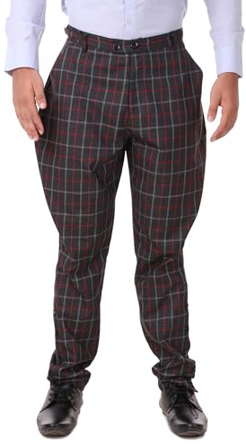 ThePirateDressing Steampunk Gothic Victorian Cosplay Costume Men's Jodhpur Pants Trousers – Renaissance Pirate Outfit C1326 (Black+Red Check) (Medium)