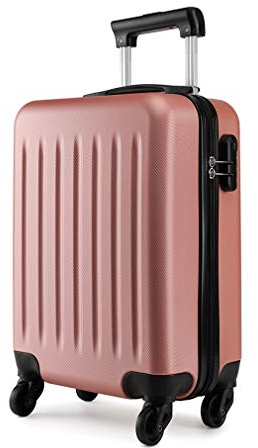 KONO Hartschale Koffer Trolley Rollkoffer Zwillingsrollen ABS Handgepäck Bordgepäck 4 Rollen, 48cm 19 Zoll(Rosegold)