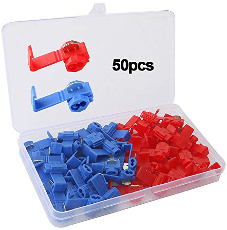 QitinDasen 50Pcs Quick Splice Wire Connectors Set, Quick Splice Terminal, Electrical Wire Splice Connector, Quick Connector Branch Connector (25Pcs Red + 25Pcs Blue)