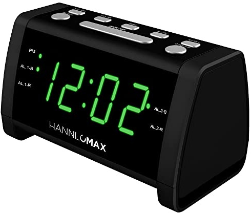 HANNLOMAX HX-138CR Alarm Clock Radio, PLL AM/FM Radio with Preset Stations, 1.4 Green LED Display, Dual Alarm, AC Operation only. (Black)