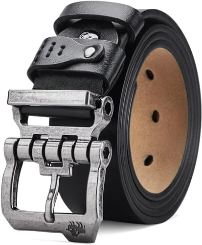 BISON DENIM Leather Belts for Men 1.5'' Mens Belt Anti-Scratch Buckle