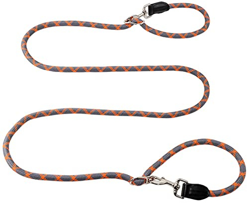 Hands Free Dog Leash(8.5ft), 8 in 1 Multifunction Nylon Double Leash for Dogs,1.2cm Dog Training Leash with Reflective Stitching, Adjustable Waist Dog Leash Fits all Waist for Medium Large Dogs-Orange