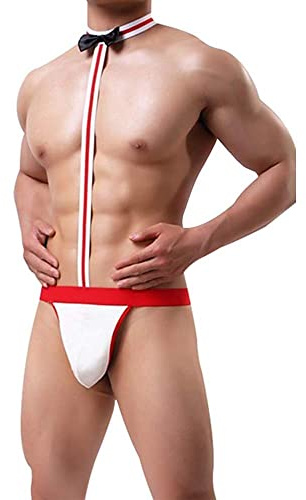 ROSVAJFY Tanga sexy para hombre con pajarita para cosplay, camarero, tanga borat, ropa interior, ropa interior sexy para hombre, ropa interior sexy para hombre, juego de rol, calzoncillos tipo mankini