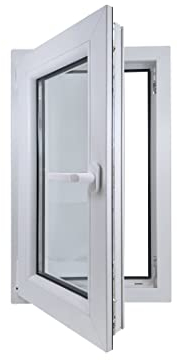 ECOPROF Kellerfenster | Langlebiges Kunststoff-Fenster | Maße 50x80 cm (500x800 mm) | Dreh-Kipp Fenster DIN Links | Farbe: Weiß | 70mm Profil
