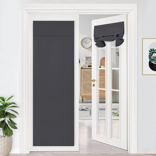 DWCN Blackout French Door Curtains-Thermal Insulated Block Light Tricia Window Door Panels Room Darkening Curtain with Adhesive Tape for Sidelight Window, Set of 1 Panel, 26x68 Inch,Dark Grey