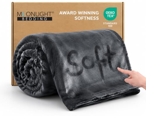 MOONLIGHT20015 Fleece Blanket King Size XXL Grey 7.5ft x 9ft - Soft Cosy Fluffy Throw Blankets for Bed/Sofa/Couch, 400 GSM Silk Touch Warm Extra Large Throws for Adults, Dark Gray, 270x230 cm
