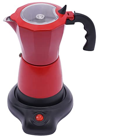 Lightakai - Espressokocher, 300ml, 480W Elektrischer Espresso-Kocher mit Basis Kaffeemaschine aus Aluminium Für Familien, Cafés, Büros, Reisen usw - Geeignet Für 1-6 Personen (Rot)
