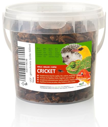 UGF - Getrocknete Grille 500ml Eimer (80g), Grillen Insekten, Vogelfutter Wildvögel Ganzjährig, Schildkröten Futter, Igelfutter, Eidechsenfutter, Fischfutter