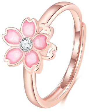 Belons Damring i 925 sterling silver zirconia och körsbärsblomma Sakura körsbärsblomma justerbar öppen ring för flickor och kvinnor