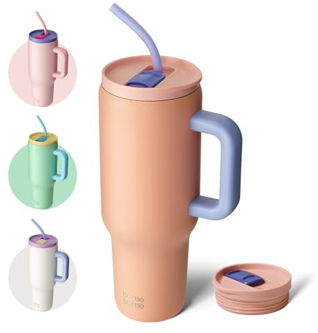 BOTTLE BOTTLE Borraccia da 40 once con manico e cannuccia, Tazza da viaggio sottovuoto in acciaio inossidabile, Tazza per auto con cannuccia, Borraccia sottovuoto in acciaio inossidabile per regali