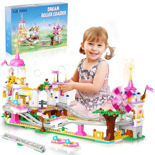 CUBIMANA Amico Roller Coaster Building Kit - 719 Pezzo Ragazze Città Parco Divertimento Roller Coaster Building Kit Parco Giochi Mulino Vento Regalo di Compleanno Giocattolo per Bambini Ragazze Età 6+