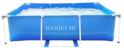 Hanjet Steel Frame Pool Rahmenpool PE Schwimmbecken Aufstellpool Gartenpool Sommer Swimingpool Stahlrahmenpool Planschbecken für Außenbereich Hinterhof, eckig, Blau (300x200x75cm)