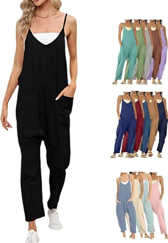 Maternity Jumpsuit,Cotton jumpsuits for women | Sleeveless V Neck Jersey Rompers Wide Leg,Adjustable Spaghetti Strap Harem Rompers,Pregnancy Jumpsuit with Pockets