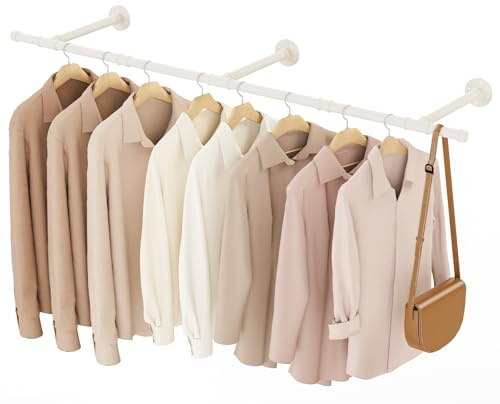 YheenLf Perchero de Pared Industrial, 150cm Tubo de Hierro Desmontable para Colgar Ropa, Barra para Colgar Ropa de Tuberías Industriales, Ahorro de Espacio, Beige, 1-Pack