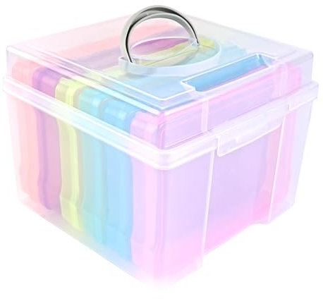 KissDate Photo Storage Box with Handle 5x7 5R Photo Case, 6 Colorful Inner Photo Keeper, Clear Photo Boxes Storage, Seed Organiser, Craft Storage Box for Cards Pictures Stamps Office Supplies