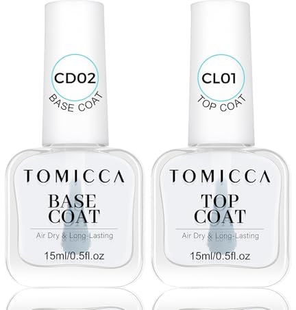 TOMICCA Top Coat & Base Coat Nagellack Set, 2 * 15ML Glänzend Langanhaltender Wasserbasis Nagellack für Nagelstudio DIY Home