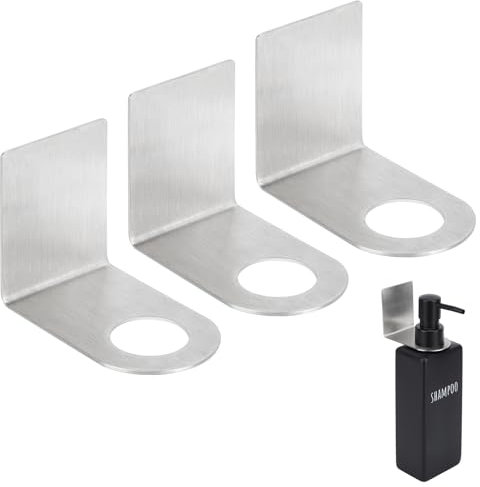 Segbeauty Soporte Dispensador Botellas Jabón, 3 Piezas 28mm Soporte para Botella de Gel Montado en la Pared, Sin Taladrar, Acero Inoxidable 304, para Cocina, Baño, Hotel (Plateado)