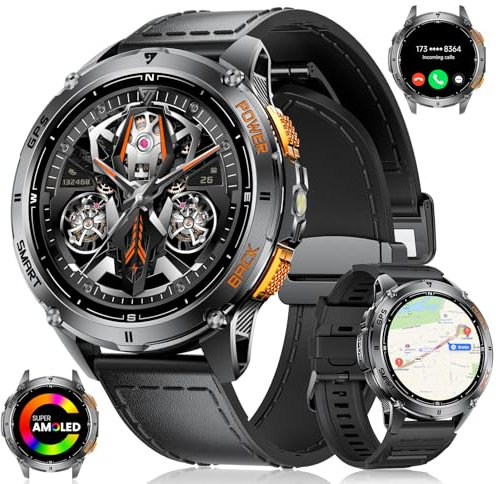LIGE Orologio GPS da uomo con torcia LED 1.43″AMOLED Smart Watch da uomo per iOS Android con funzione telefonica, batteria da 600 mAh frequenza cardiaca/contapassi/monitor del sonno/bussola smartwatch
