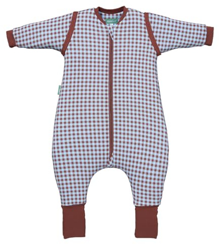 molis&co - Baby Sleeping Bag with Sleeves and non-slip Socks TOG 2.5 - Toddler Sleeping Bags 2.5 Tog - Baby Wearable Blanket for Infants & Toddlers - 100% Cotton (OEKO-TEX) (Vichy Brown&Blue, 1 year)