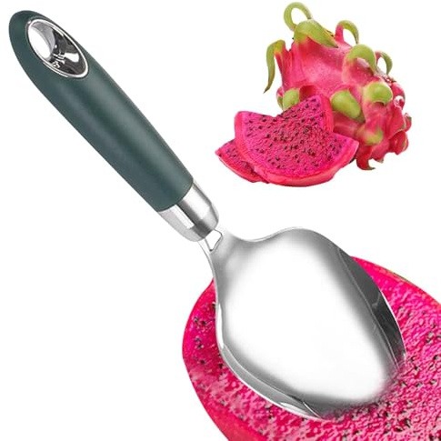 Nuyhadds Coupe-mangue et éplucheur - Outil de découpe de fruits - En acier inoxydable - Cuillère avec poignée antidérapante - Diviseur de fruits Dragon avec anneau de suspension