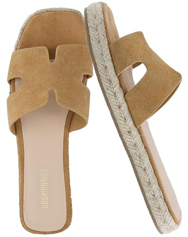 CUSHIONAIRE Avocado Women’s Espadrille Slide Sandal – Suede Cutout Upper with Jute-Wrapped Platform & Cushioned Footbed, CHESTNUT 7