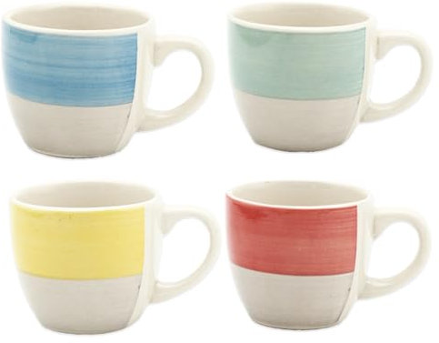 MA MAISON Tazzine in Porcellana Colorate per Caffè Set 4 Bicchierini con Manico - Mantiene il Calore, Senza Condensa, per Latte - Trasparenti con Capacità 90 Ml idea Regalo