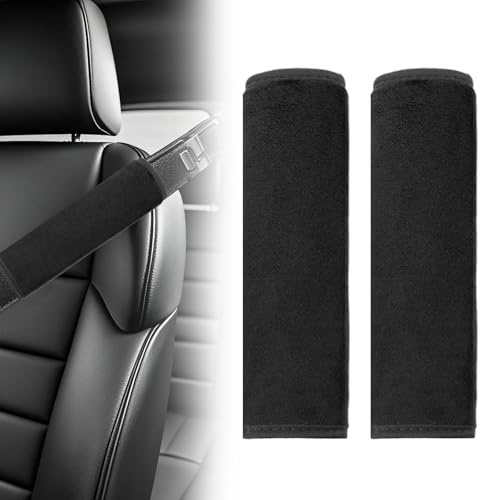 WEDAWIN 2 Piezas Protector Cinturon Coche Niños, Almohadillas de Felpa para el Cinturón Coche, Suave y Transpirable, para la Mayoría de los Coches ayuda a Proteger el Cuello y los Hombros (Negro)