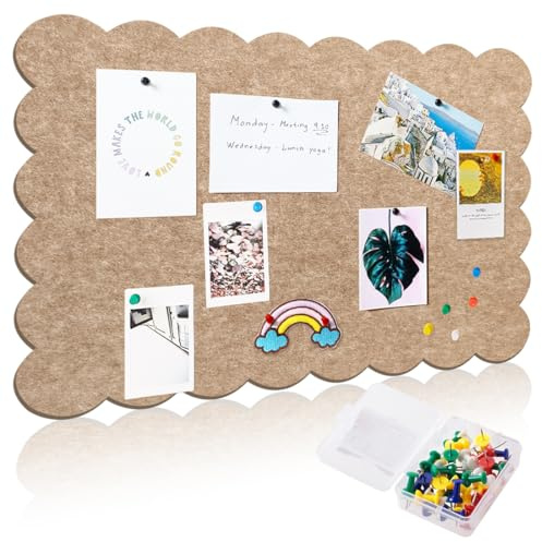 Tableau d'affichage, 60x40cm Tableau d'affichage en Feutre Bord Ondulé Décoratif Pliable Sans Perçage avec Punaises Tableau Photo mémo de Visualisation pour les murs Bureau Cuisine École Maison