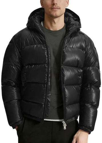 Generisch Veste matelassée pour homme brillante Veste en duvet avec capuche Veste d'hiver légèrement chaude Veste matelassée imperméable et coupe-vent Veste fonctionnelle pour l'extérieur Veste