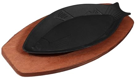 Gadpiparty Sartén Hierro Fundido Forma Pescado Antiadherente para Barbacoa Interior y con Base