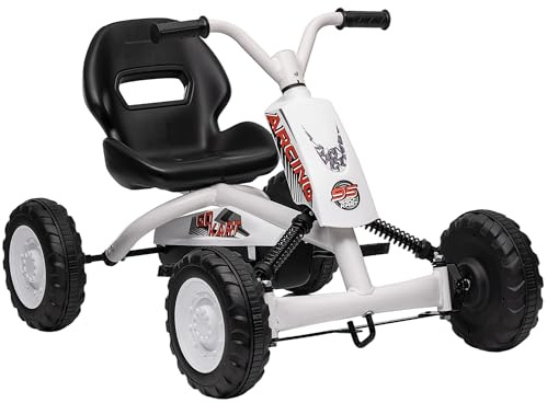AIYAPLAY Pedal Go Kart, Kids Ride on Race Car Sporty Design with Steel Frame, Go Kart for Kids Ages 2-5 Years, White